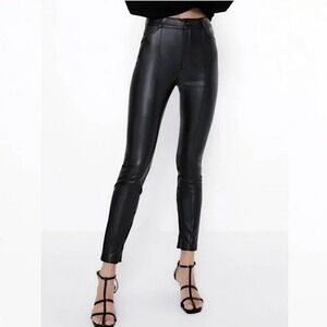 Zara | Faux Leather High Rise Ankle Zip Leggings Skinny Pants Black Size S